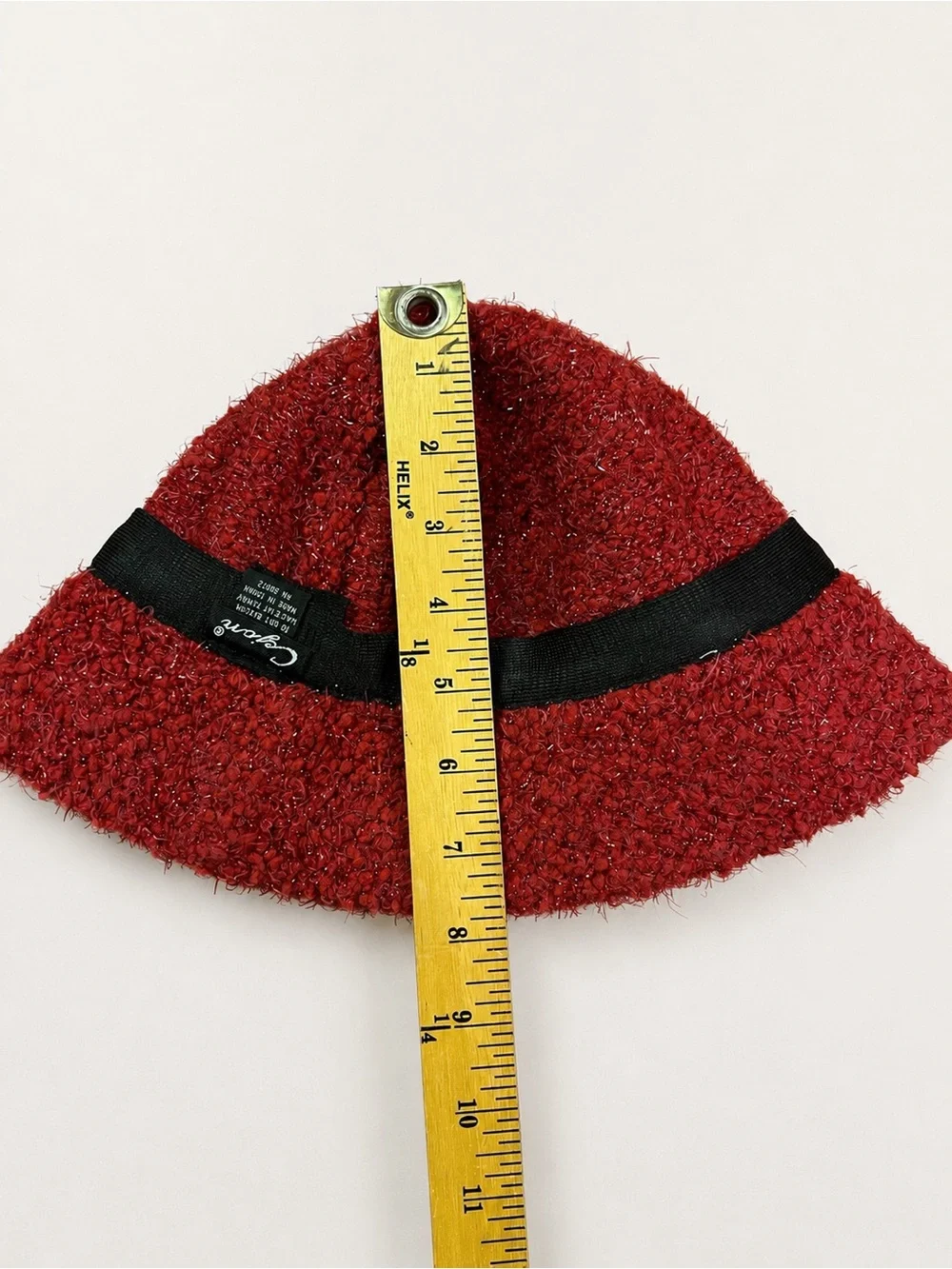 Cejon Red Sparkle Textured Bucket Hat Women’s Fuzzy Bouclé Cloche
